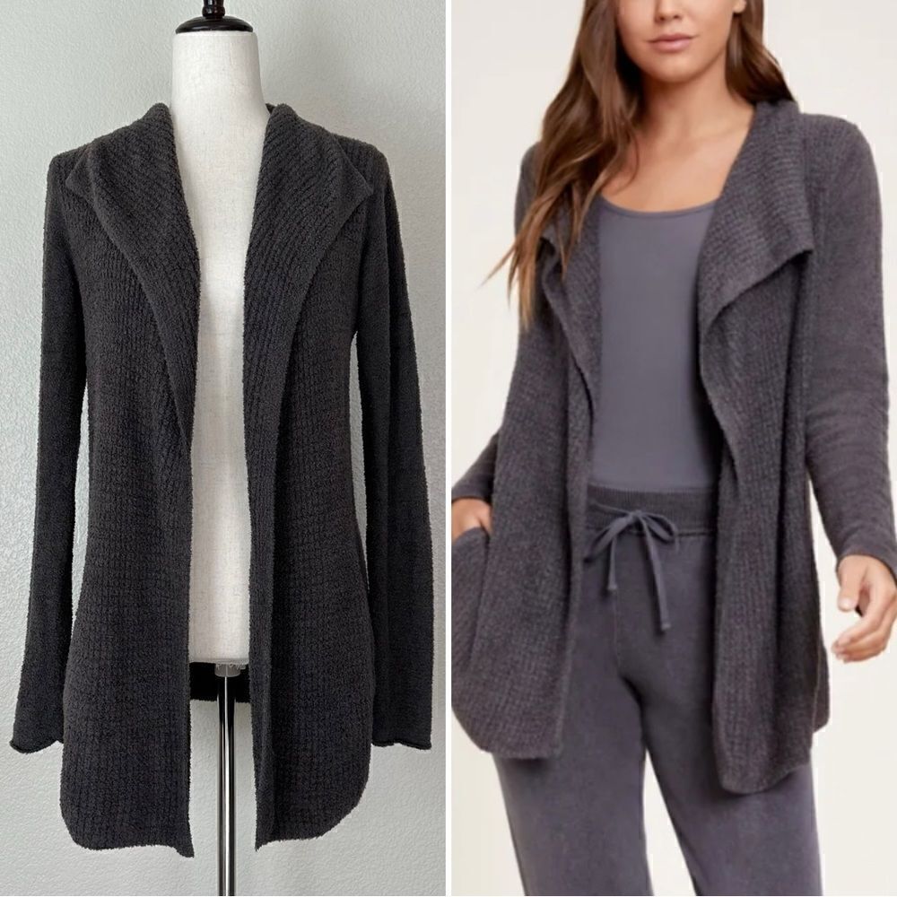 Barefoot Dreams Cozychic Lite Charcoal Gray Open Front Cardigan, Sz Medium
